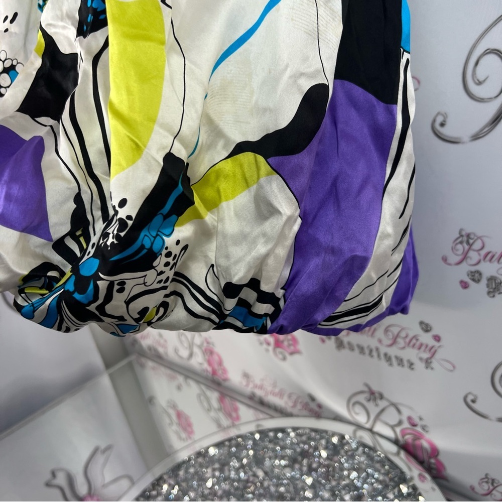 Bebe dress shiny floral butterfly print shimmer Elegant White Satin Dress - Picture 7 of 14